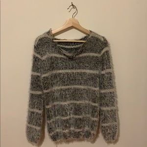 Oversized Fuzzy Striped Sweater